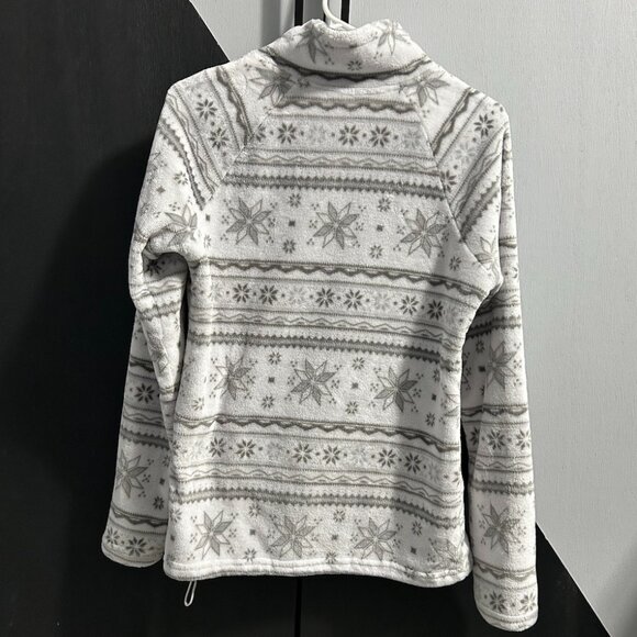 Eddie Bauer White/Gray Snowflake Fleece 1/4 Zip Pullover Women's Size M - Picture 7 of 10